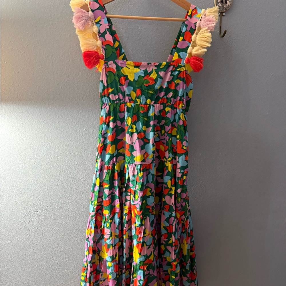 J. Crew Multicolor Floral Tiered Dress with Pom-Strap Detail - Picture 2 of 6